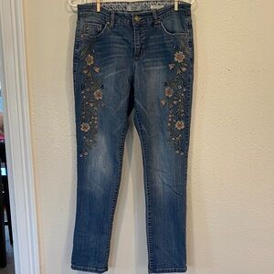 Vintage America Floral Embroidered Blue Jeans